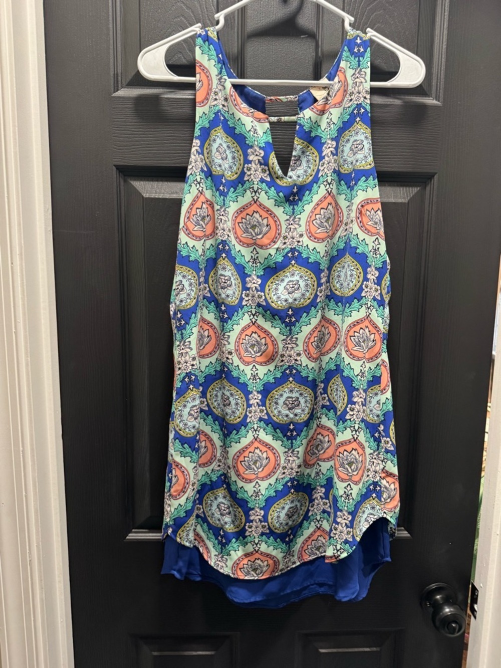 Pink Owl Blue Multi-Print Sleeveless Keyhole Camisole